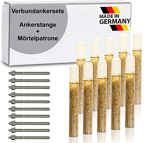 dubaust Sets Schwerlast Klebeanker Verbundanker Ankerstange + Mörtelpatrone Stahl Verzinkt/Edelstahl A4 / Feuerverzinkt M8 - M30 (Edelstahl A4, 10x M10 x 130 mm)