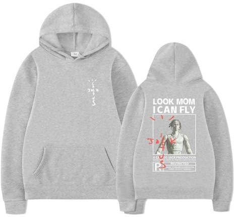 EVERLUCK Travis Look Sweat à capuche unisexe avec inscription « Mom I Can Fly » Motif Scott Wish You Were Here Astroworld highest in the Room Hiphop, 10 Jack Rapper, XL