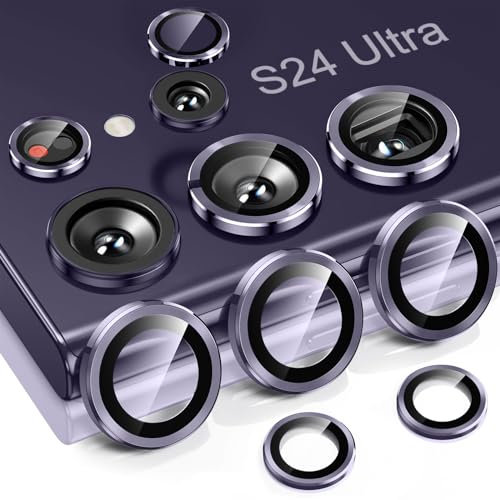 Niboow Caméra Arrière Protecteur pour Samsung Galaxy S24 Ultra 5G, HD Anti Rayures Verre Trempé Protecteurs D'objectif Téléphone Portable, Lentille Coque pour Samsung Galaxy S24 Ultra 5G - Violet