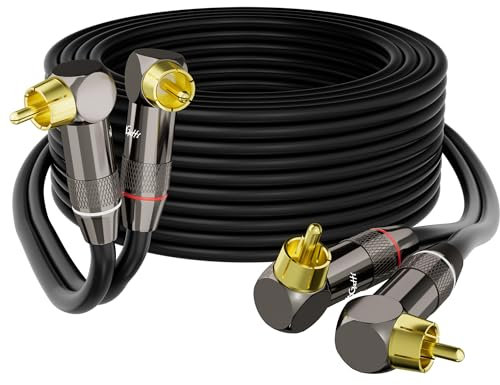 Câble RCA à angle droit de 3 m, câble audio stéréo 2RCA vers 2RCA, coque en alliage de zinc, prise dorée, cordon audio 2 RCA, pour home cinéma, caisson de basses, HDTV, amplificateur, système Hi-Fi,