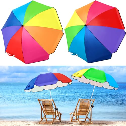 Buryeah 2 Pcs Automatic Chair Umbrella with Universal Clamp 44 UPF 50+ Portable Clamp on Beach Chair Adjustable Wheelchair Umbrella for Outdoor Patio Parasol(Rainbow Color)