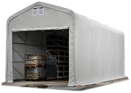 TOOLPORT Lagerzelt 5x10 m Zelthalle / 4 m Seitenhöhe PVC Plane 2300 N grau mit Statik (Betonuntergrund)