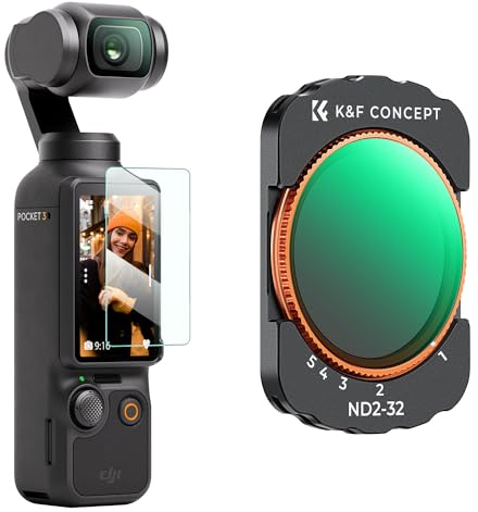 K&F Concept OSMO Pocket 3 ND Filter, Magnetischer Variabler ND Filter ND2-ND32, 1-5 Blendenstufen Graufilter kompatibel mit DJI OSMO Pocket 3 (Aluminiumrahmen)