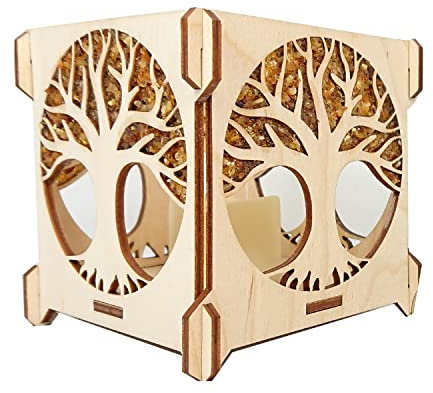 Photophore arbre de vie : ambre et bois de bouleau avec bougie chauffe-plat LED incluse