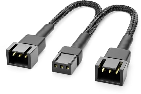 deleyCON 15cm 3-Pin Lüfter Y-Kabel Nylon - Robustes Adapterkabel für effiziente PC-Kühlung - 2 Lüfter an einem Anschluss - Schwarz