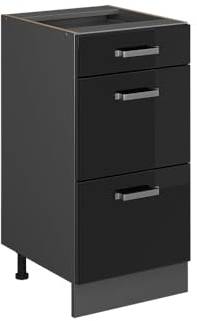 Vicco Küchenunterschrank R-Line, Schwarz Hochglanz/Anthrazit, 40 cm mit Schubladen, AP Anthrazit