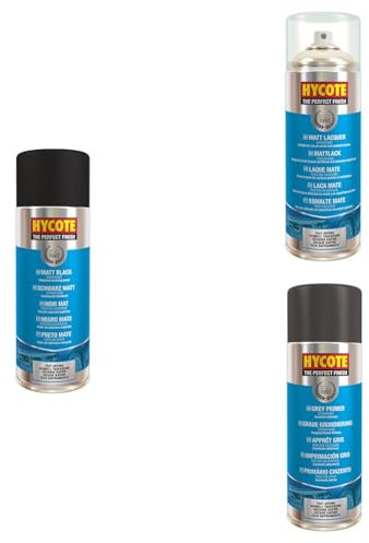Hycote Fast Drying Aerosol Matt Black Car Spray Paint Matt Black, Matt Lacquer Spray & Grey Primer