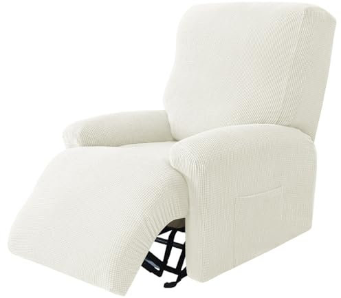Surwin Sesselschoner für Relaxsessel mit Armlehnen, Stretchhusse für Relaxsessel Anti-Rutsch Fernsehsessel Bezug mit Taschen Sesselbezug Stretch Elastisch (1 Sitzer,23#Weiß)