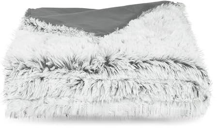 ZOLLNER Kuscheliger Deckenbezug mit Reißverschluss - 135x200 cm - waschbar bis 30°C – weißes Fellimitat auf grauem Fleece - Oeko Tex® Zertifiziert