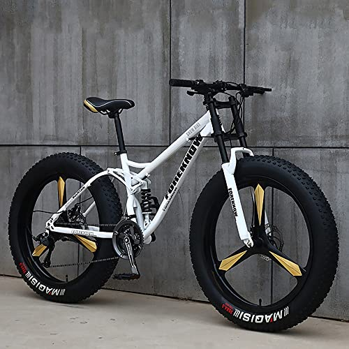 26-Zoll-Mountainbikes, Fat Tire Mountain Trail Bike für Erwachsene, 27-Gang-Fahrrad, Rahmen aus Kohlenstoffstahl mit Vollfederung und Doppelscheibenbremse, Mountain Snow Beach Bikes mit 4