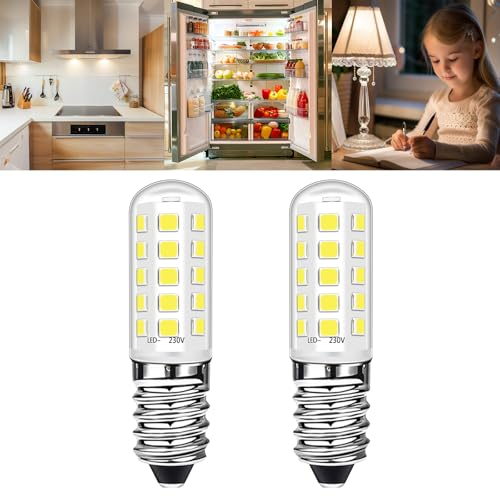 Ugvmn E14 LED Cooker Hood Bulbs, SES Fridge Bulb 3W (40W Halogen), Cool White 6000K, Small Edison Screw Lamps for Home Lighting/Refrigerator/Cooker Hood/Salt Lamp/Lava Lamp, Non-Dimmable, Pack of 2