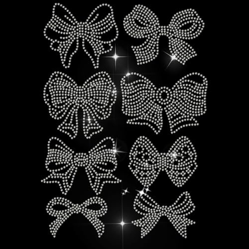 MAYJOYDIY 8 Styles Bow Tie Rhinestone Iron on Hotfix Transfer Bowknot Rhinestone Iron on Hotfix Bling Rhinestone Stickers Bow Tie Heat Transfer Iron on Decal for T-Shirt Jacket Bags Jeans Craft