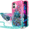 Silverback for iPhone 16 Case, Liquid Holographic Sparkly Glitter Case with Stand and Lanyard, Women Girls Bling Diamond Ring Shockproof Protective Cover for iPhone 16 6.1''- Green