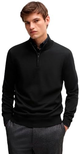 BOSS Herren Ebenji Pullover aus Schurwolle mit Troyerkragen Schwarz001 XL