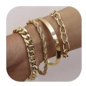Krfy 4Stück Armreif Gold Oder Silber Breit - Schmuck Armband Damen Edelstahl Wasserfest - Dickes Armband Set