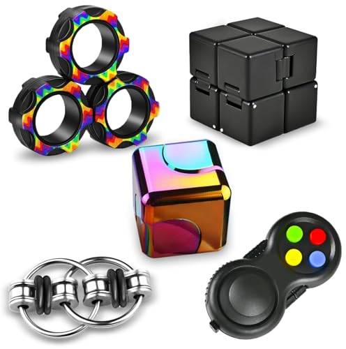 5-teiliges Fidget Toys Set,Anti-Stress Würfel, Infinity Cube,Fidget Pad Controller,Metallringe und Fahrradkette,Ideal zur Stressabbau bei ADHS,ADHD,Autismus， Sensorisches für Erwachsene und Kinder