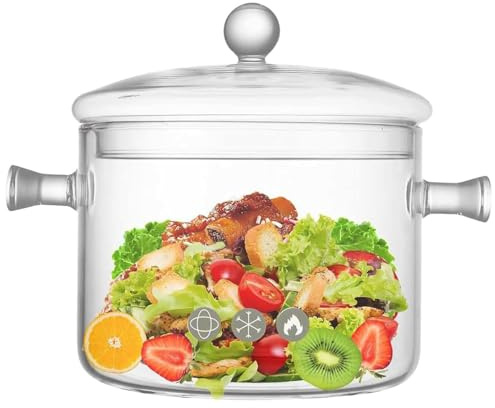 Riavzau Heat Resistant Borosilicate Glass Saucepan with Lid, Cookware for Soup, Pasta and Baby Food 1.5L