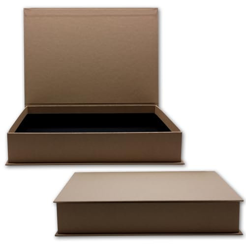 NEUSER PAPIER Geschenkbox mit Klappdeckel - 1 Stück - DIN A4 - Sandbraun bezogen - innen schwarz kaschiert - 334 x 242 x 65 mm - Aufbewahrungsschachtel
