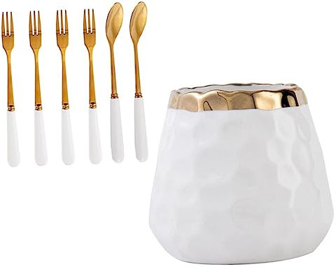 Alipis 1 Juego Cuberteria cucharas de pastel de fiesta cucharas de postre platería cuter kitchen gadgets tenedores de aperitivo ergonómicos tenedores de ensalada de metal cerámica