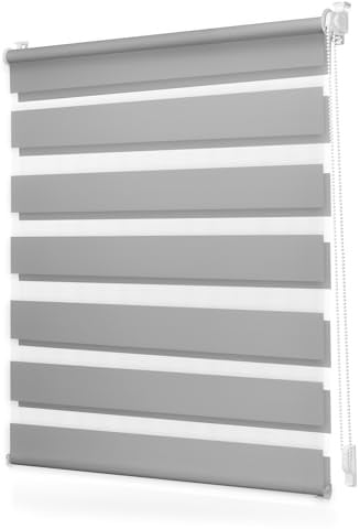 Lichtblick Duo Rollo ohne Bohren Blickdicht Grau 50 cm x 130 cm (B x L) | Duo Rollo, Rollos für Fenster ohne Bohren, Montage ohne Bohren, Mit Lichtfilter, Klemm-Montage, Sonnenschutz, Klemmbar