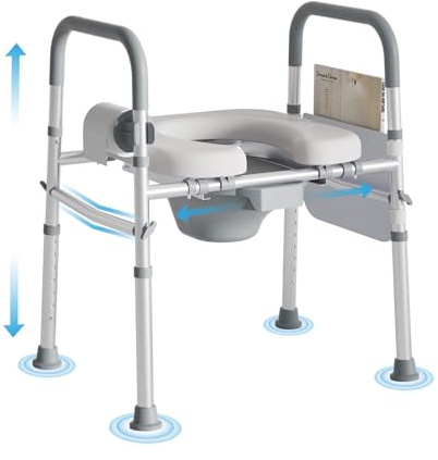 MANYUKOI Bedside Commodes Chair, Portable Toilet for Seniors, 400 lbs | Adjustable Height & Width, 16.5 Inch Soft Seat Plate, Slip-Resistant Feet, Durable Aluminum Frame, Use as Raised Toilet