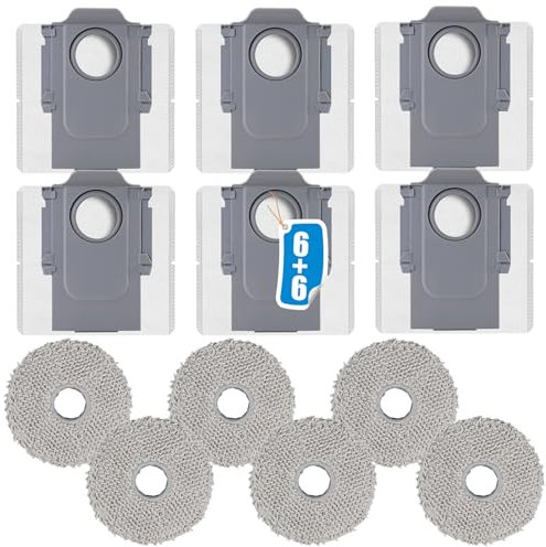 Ensemble de 12 Accessoires pour Aspirateurs Robots Roborock Q Revo/Qrevo S/Qrevo Master/Qrevo Curve/Qrevo MaxV/QV 35A/QV 35S/Qrevo Pro/Qrevo Slim/Qrevo Plus, Avec 6 Sacs À Poussière Et 6 Serpillères