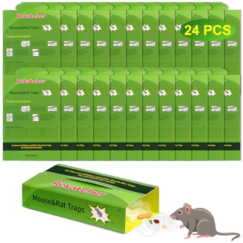 Rekatcher Pieges à Souris Efficaces 24 Pièces Colle Souris Piege a Rat Vert, Convient pour L'entrepôt de Cuisine