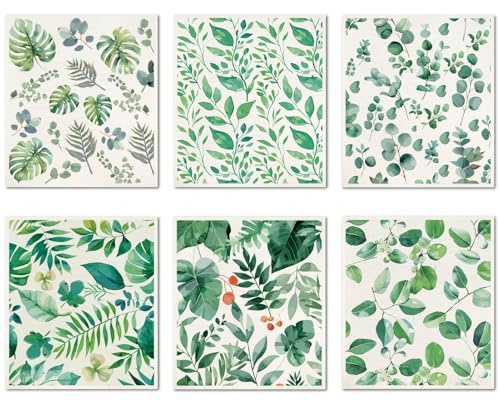 CREATCABIN 6Pcs Swedish Dishcloths for Kitchen Reusable Swedish Dish Towels Absorbent Swedish Dish Rags Washable Sponge Cleaning Cloths Quickly Drying Kitchen Dish Cloths Green Leaves 7.6 x 6.7 Inch