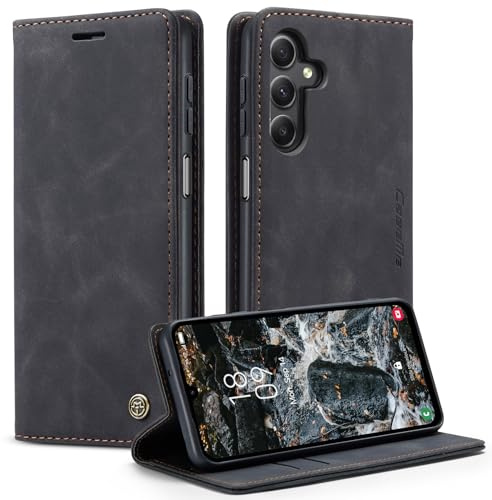 Monweicz Handyhülle für Samsung Galaxy S23 FE Hülle Premium Lederhülle Klappbar Flip Case Tasche Magnet Kartenfach Standfunktion Klapphülle Schutzhülle für Samsung Galaxy S23 FE - Schwarz