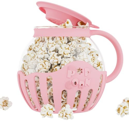 Qerwsdty Popcornmaschine für die Mikrowelle, Snack-Popcorn, Heißluft-Popcornmaschine, 2,25 Quart Popcornschale, Borosilikat-Küchenzubehör, Rosa