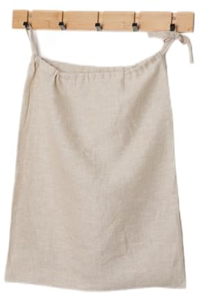 Amazhiyu Linen Hanging Laundry Hamper with Ties and Hook, Pure Linen Saving Space Laundry Bag for Bathroom Dorm Home Travel 24.41inch*19.69inch