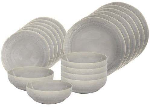 Cookinglife Nola Taupe | Geschirrset 18-teilig | Tafelservice 6 Personen | 6 Speiseteller, 6 Dessertteller, 6 Schalen | taupe | spülmaschinenfest | mikrowellenfest | backofengeeignet