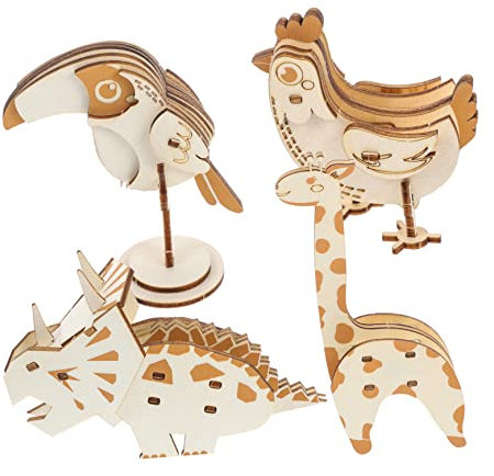 JOINPAYA 4 Stück Holzrätselmodell 3D-Puzzle Puzzlespielzeug Puzzle kinderpuzzle tierpuzzle laubsägen für puzzlematte 3D-Rätsel Holzpuzzle für hölzern Khaki