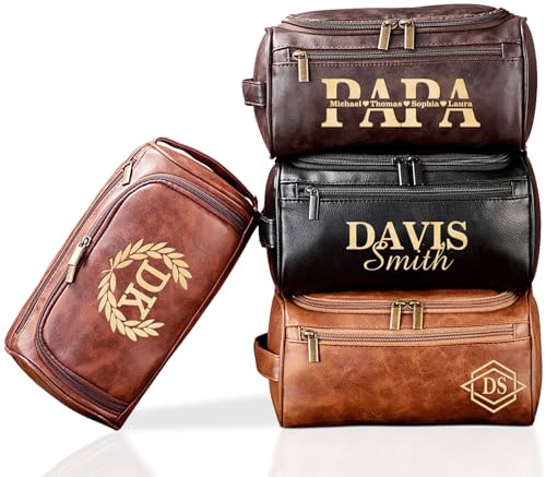 Udiyfun Cadeaux Personnalisés pour la Fête des Pères, Trousse de Toilette pour Homme avec Nom Gravé, Trousse de Toilette de Voyage pour Mari Papy Papa, Cadeaux de Noël, d'anniversaire