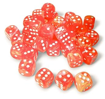 Dahlie Festliche Leuchtenwürfel mit weißen Pips D6, 12 mm, 36 Stück, Chessex