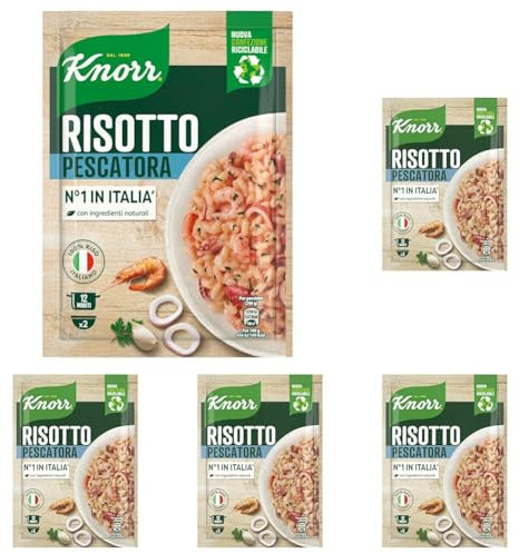 Knorr Risotto alla Pescatora, Risotto Pronto con Ingredienti Naturali, 100% Riso Italiano e Chicci al Dente, Preparazione in Pentola o al Microonde, 175g, 2 Porzioni (Confezione da 5)