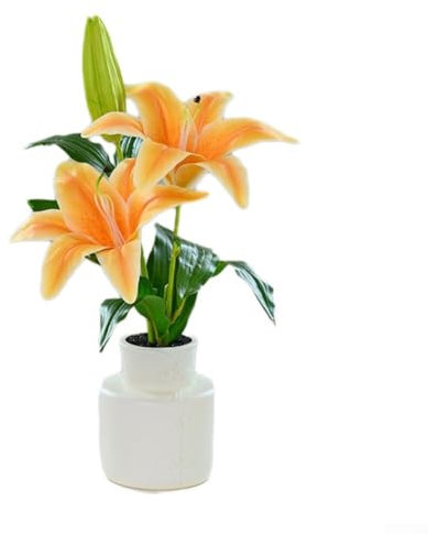 1 fleur de lys artificielle avec pot en plastique - Boutique de fleurs de lys (orange)