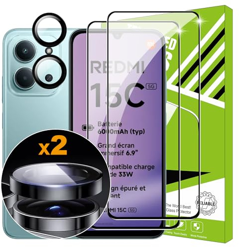 Lemxiee Verre Trempé pour Xiaomi Redmi 15C 4G & 5G [2+1 Pièces] Caméra Arrière Protecteur Film + HD Protecteur d'écran Verre Trempé