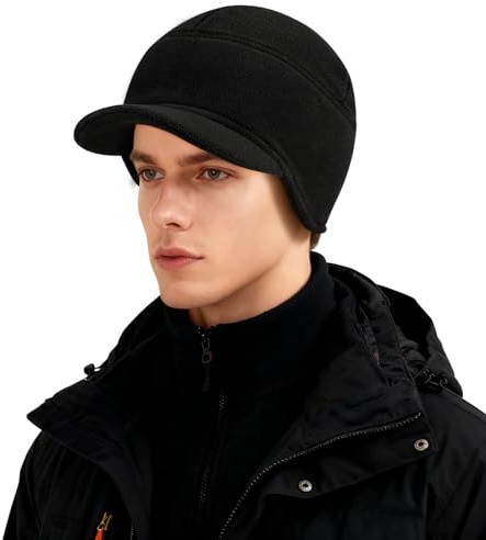 TAGVO Berretto da Ciclismo in Pile con Paraorecchie Beanie Termico Antivento con Visiera Corta per Uomo & Donna Inverno Corsa Bici