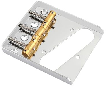 Rubatone Guitar Bridge Tailpiece Brass Saddles Bridge Top or Bottom Load Ashtray Style for Vintage Tele Telecaster Style Electric Guitar Parts Accessories Chrome.