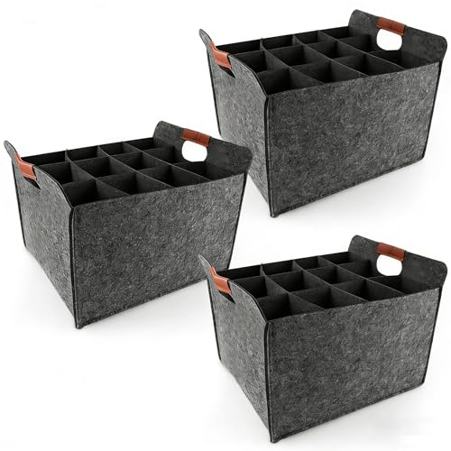 DAJAVE Lot de 3 porte-bouteilles réutilisables pour 12 bouteilles, en feutre, sac à main pour homme, porte-bière, porte-boissons pour bouteilles de bière, bouteilles de vin