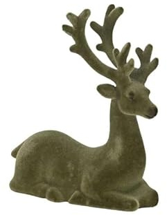 Generisch Hirsch beflockt liegend grün 20 cm hoch - Samtüberzug - Deko Figur Weihnachtsdeko Figuren Weihnachten Winterdeko