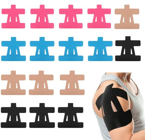 Tmefoy 16 Stück Kinesiologie Tape Vorgeschnitten für Schulter, Elastisches Kinesiotape Schulter, Kinesiotapes Vorgeschnitten Wasserfestes & Atmungsaktiv Sport Tapes für Schulter Unterstützung