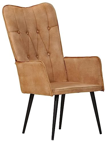 Ziaphsol Brun öronfåtölj av duk, 100 % bomull, 55 x 41 x 97 cm, vadderad bekväm stol för vardagsrum, sovrum, läshörna, robusta järnfötter, mysig inomhussoffa