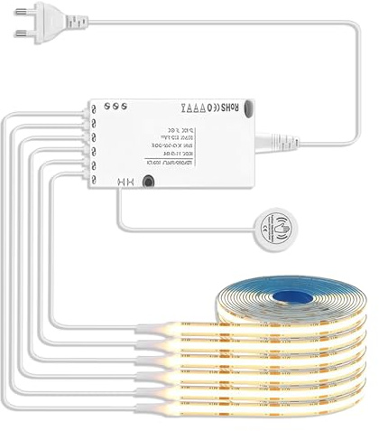 Cabinet Lights COB LED Strip, 12V COB LED Streifen, 6 Rollen 1m 3000K Warmweiß LED Strip mit Berühren Dimmer Schalten, Strip Light für Vitrinen Schränke Weinschränke Akustikpaneele Regalbeleuchtung