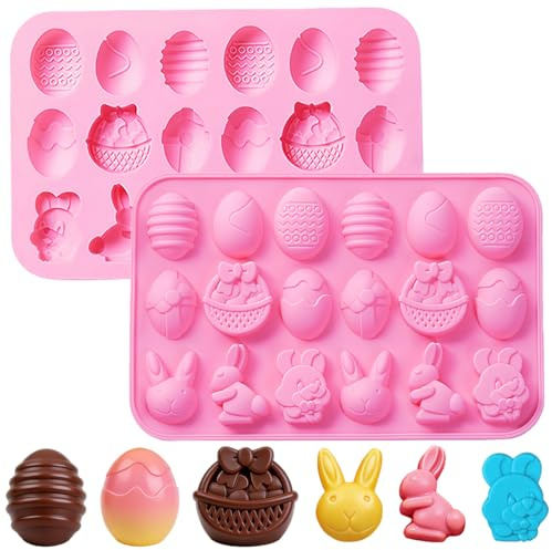 Moldes Silicona Pascua,2 Piezas Molde Silicona Conejo Pascua,Molde Silicona Chocolate Pascua,Molde Huevo De Pascua,Perfetto per creare dessert,gelatine o cubetti di ghiaccio originali