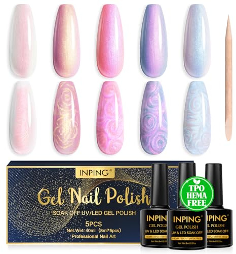 INPING Gel Nail Polish TPO-FREE Pearl 5 Colors UV LED Nail Varnish 8ML | Spring Summer Winter Classic Popular Glitter Nail Varnish Kit Nail Polishes for Women DIY Manicure Gift