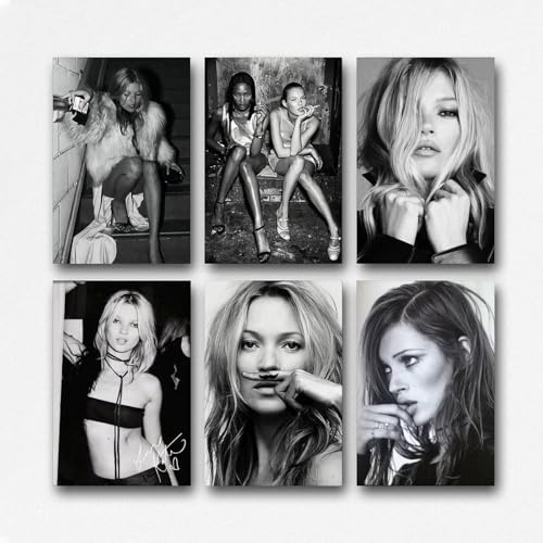 Generisch A Set Of 6 Kate Poster Moss Model Music Black And White Vintage Retro Cover Für Zimmer, Ästhetische Leinwand-Wandkunst, Schlafzimmer-Dekor Posters 08x12inch(20x30cm)