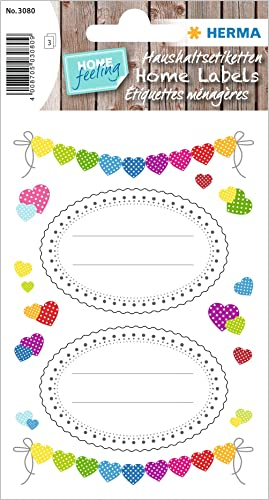 HERMA 3080 Aufkleber Geburtstag zum Beschriften, 45 Stück, Geschenk Sticker mit bunten Herzen, Kinder Geschenkaufkleber für Glückwünsche Gratulation Happy Birthday Herzlichen Glückwunsch Dekoration