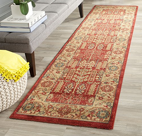 SAFAVIEH Mahal Collection Runner Rug - 2'2 x 8', Red & Natural, Traditional Oriental Design, Non-Shedding & Easy Care, Ideal for High Traffic Areas in Living Room, Bedroom (MAH697A)